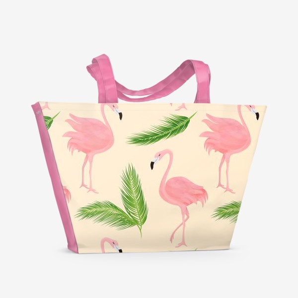 Пляжная сумка «Фламинго в листьях пальмы»