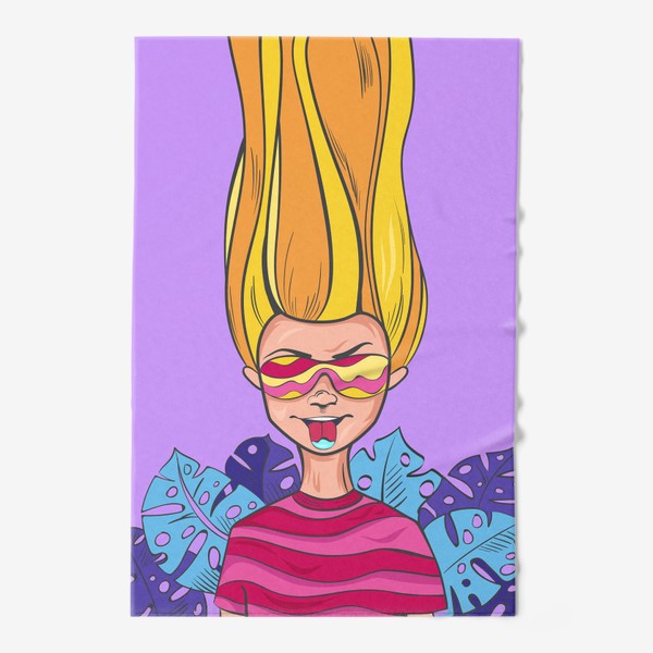 Полотенце «Девушка в очках. Персонаж комикса. Фиолетовый принт»