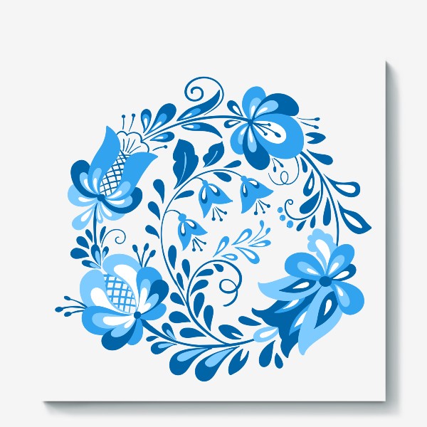 Холст «Венок синих цветов в стиле гжель»