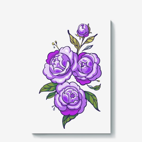 Холст «Цветы пионы. Фиолетовые цветы. Розы»