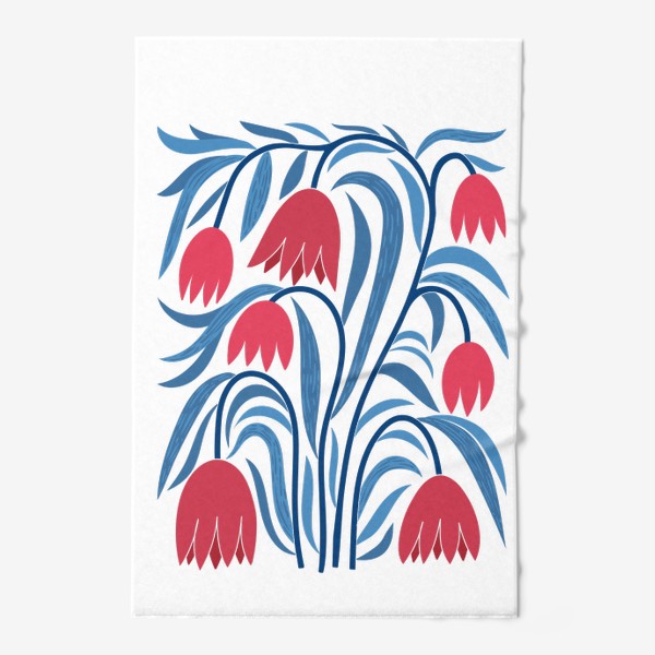 Полотенце «Красно-синий букет - ботанический принт с цветами»