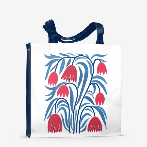 Сумка-шоппер «Красно-синий букет - ботанический принт с цветами»