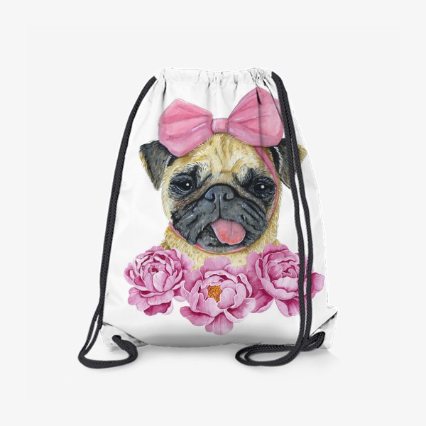 Рюкзак «Милая собачка в цветах Пионы Мопс»