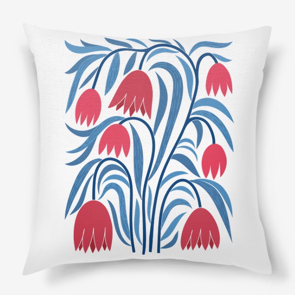 Подушка «Красно-синий букет - ботанический принт с цветами»