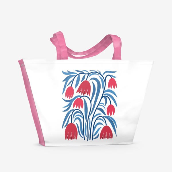 Пляжная сумка «Красно-синий букет - ботанический принт с цветами»