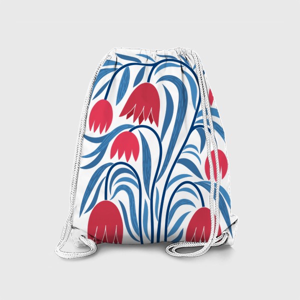 Рюкзак «Красно-синий букет - ботанический принт с цветами»
