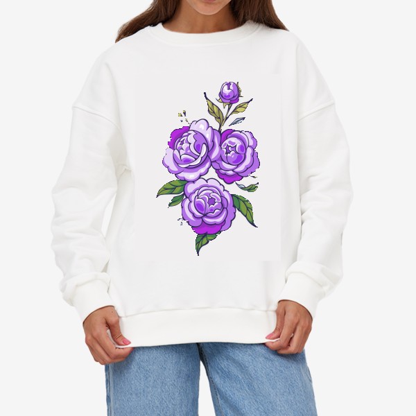 Свитшот «Цветы пионы. Фиолетовые цветы. Розы»