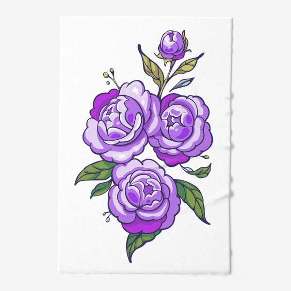 Полотенце &laquo;Цветы пионы. Фиолетовые цветы. Розы&raquo;