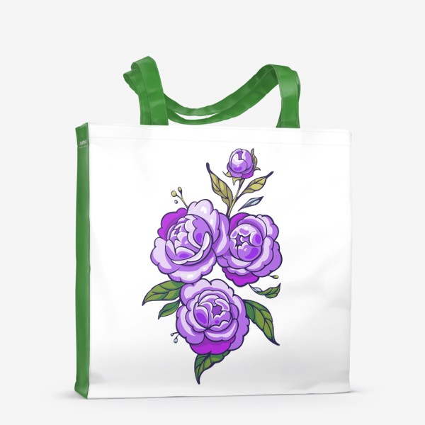Сумка-шоппер «Цветы пионы. Фиолетовые цветы. Розы»