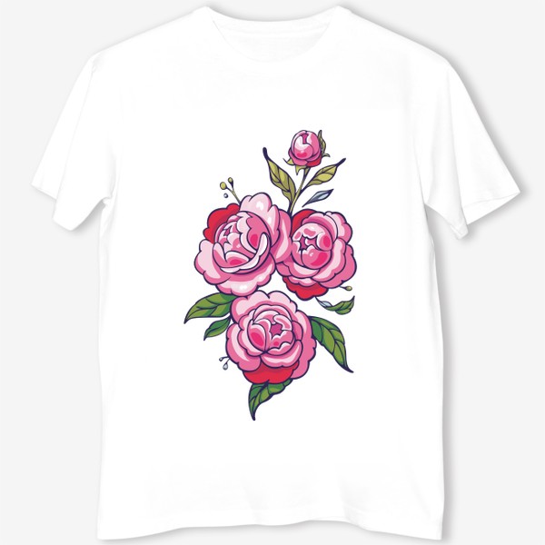 Футболка «Розовые цветы. Розовые пионы. Цветы пионы. Розы»