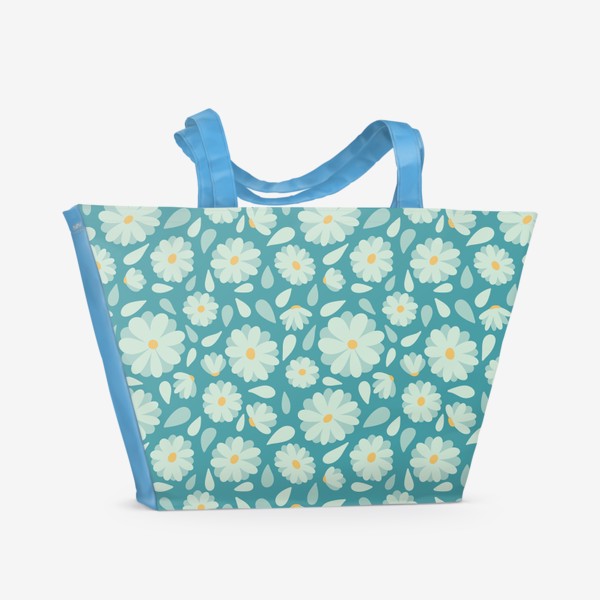 Пляжная сумка «Ромашки на голубом - паттерн»