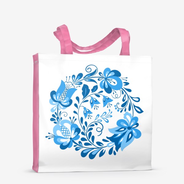 Сумка-шоппер «Венок синих цветов в стиле гжель»