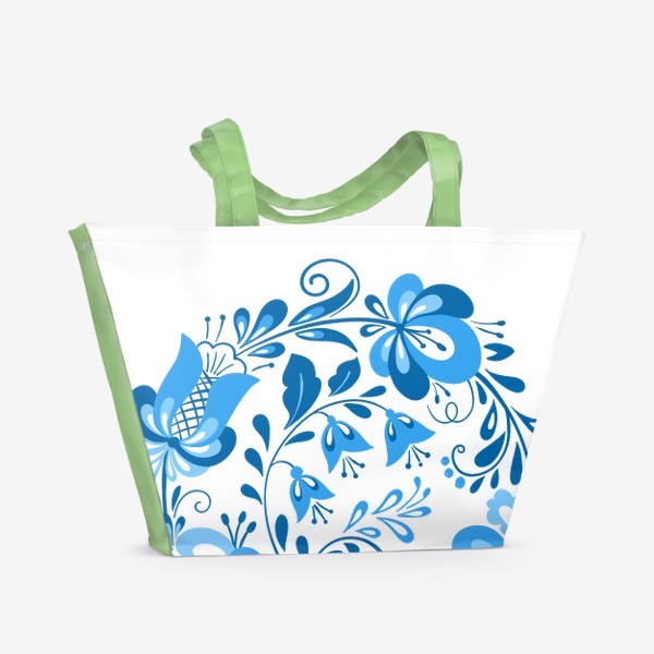 Пляжная сумка «Венок синих цветов в стиле гжель»