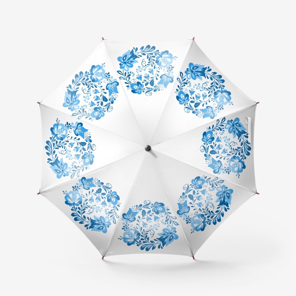 Зонт «Венок синих цветов в стиле гжель»