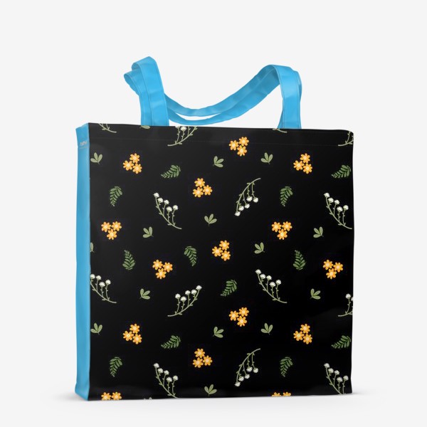 Сумка-шоппер «Мелкие полевые цветы на черном фоне Принт с дикими полевыми цветами»