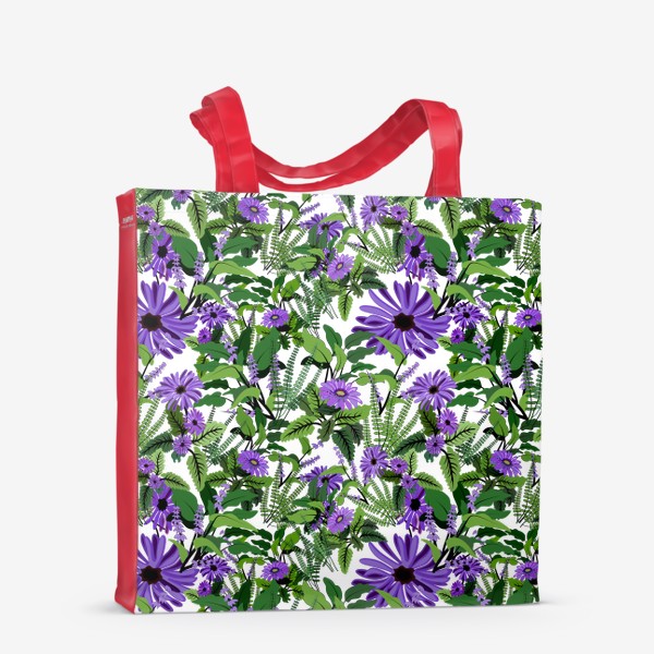 Сумка-шоппер «Сиреневые цветы с зелеными листьями»