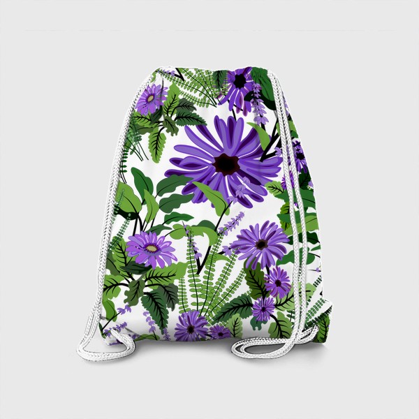 Рюкзак «Сиреневые цветы с зелеными листьями»