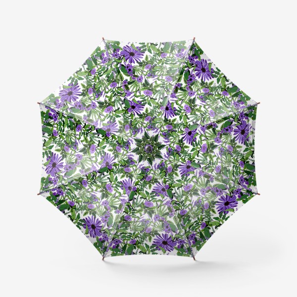 Зонт «Сиреневые цветы с зелеными листьями»