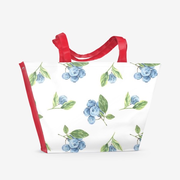 Пляжная сумка «Черника с листьями на белом фоне»