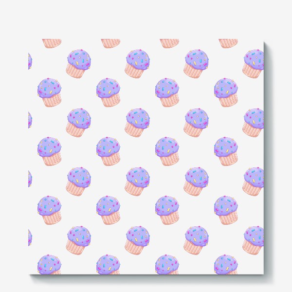 Холст «Милый кексик паттерн, еда, пирожные, бесшовный детский милый мультяшный принт blueberry cupcake»