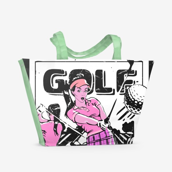 Пляжная сумка «Гольф клуб. Гольф. Девушка пинап играет в гольф»