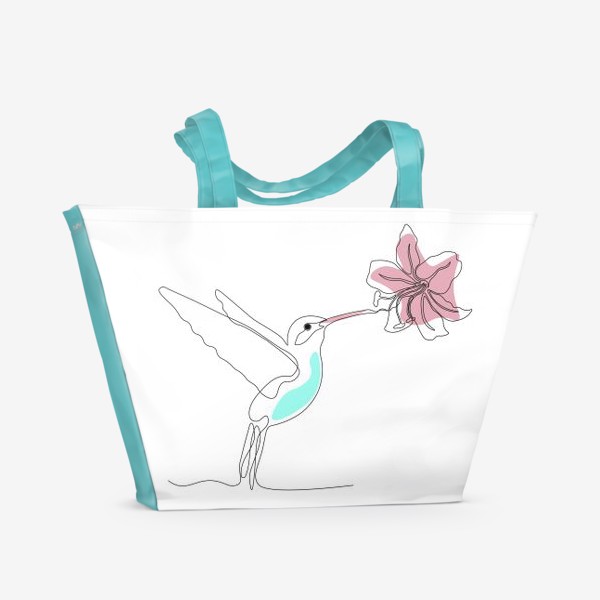 Пляжная сумка «колибри с цветком. Монолиния»