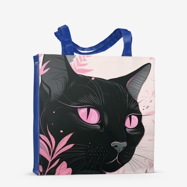 Сумка-шоппер «Черная кошка в розовом цвете»