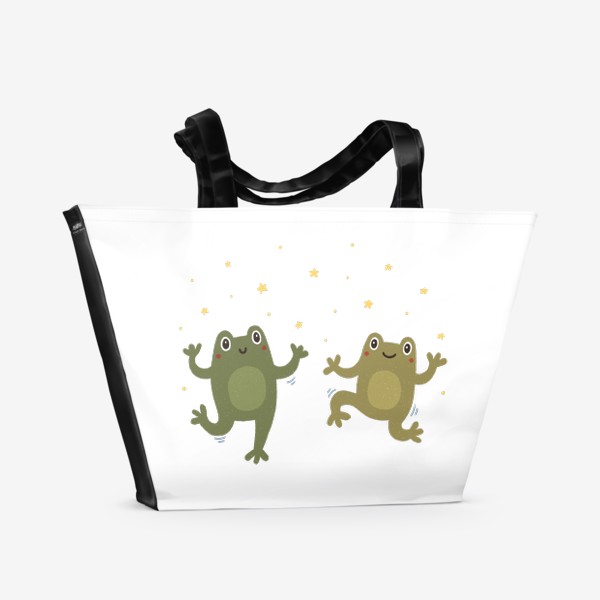 Пляжная сумка «Веселые лягушки танцуют. Наивный стиль. Жаба»