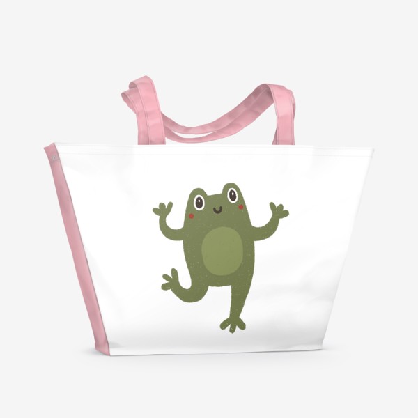 Пляжная сумка «Веселая лягушка танцует. Наивный стиль. Жаба»