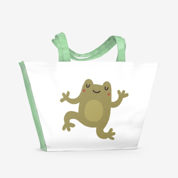 Пляжная сумка «Мечтательная лягушка танцует. Наивный стиль. Жаба»