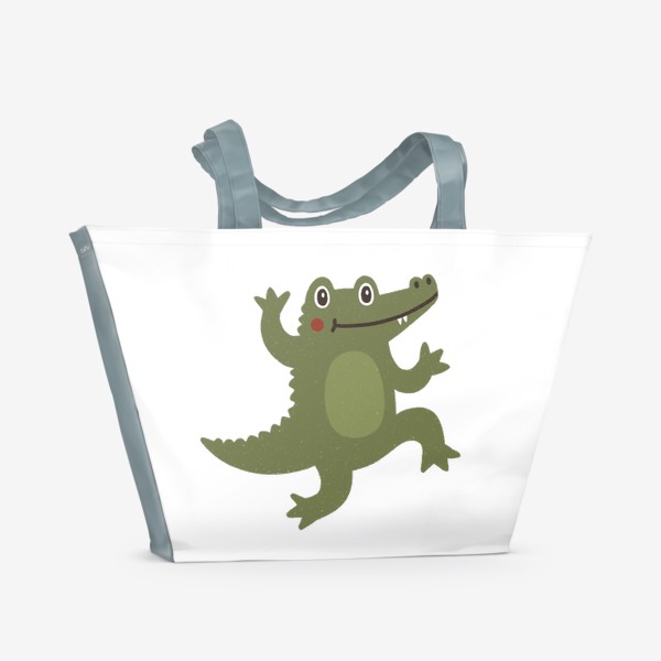 Пляжная сумка «Веселый крокодил танцует. Наивный стиль»