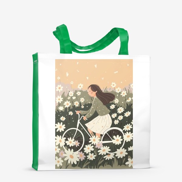 Сумка-шоппер «Девушка, велосипед, ромашки»