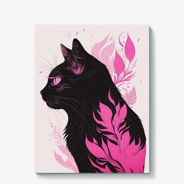 Холст « Кошка в розовых цветах»
