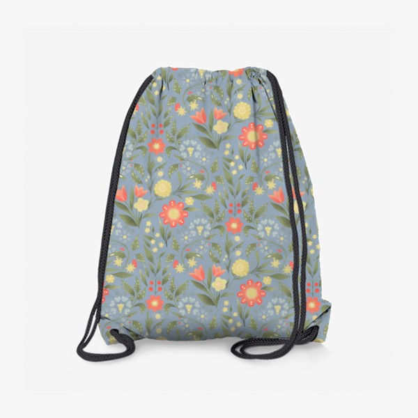 Рюкзак «Принт «Радостный» на голубом, цветочная набойка»