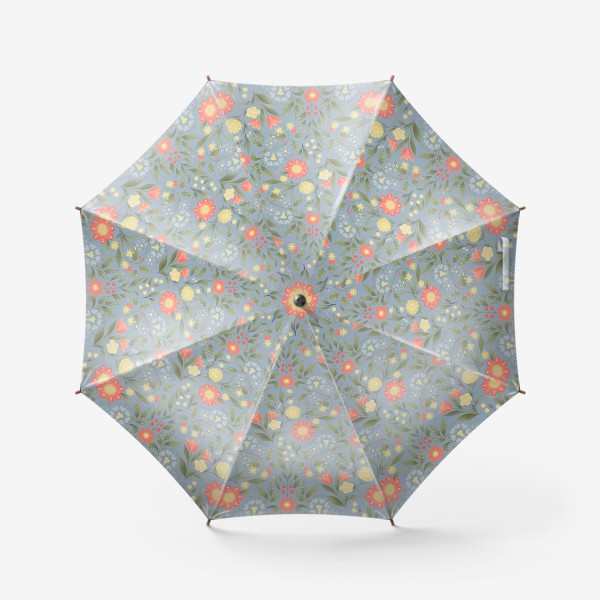 Зонт «Принт «Радостный» на голубом, цветочная набойка»