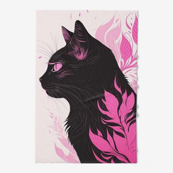 Полотенце « Кошка в розовых цветах»