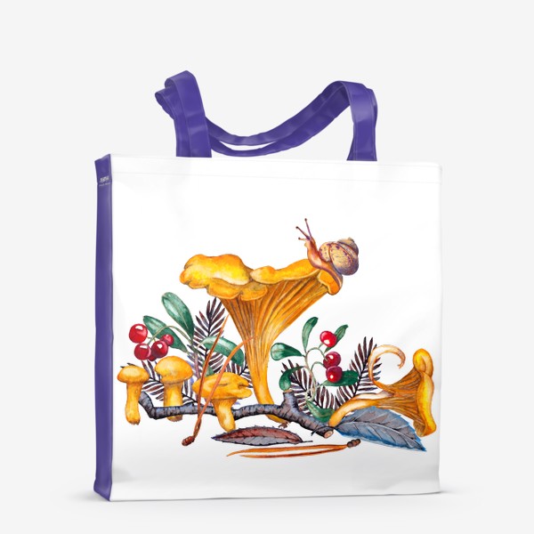 Сумка-шоппер «Рыжие лисички Лесные грибы и болотная клюква Подарок для грибника»