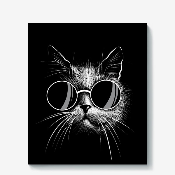 Холст «Кот в очках. Стильный монохромный принт»