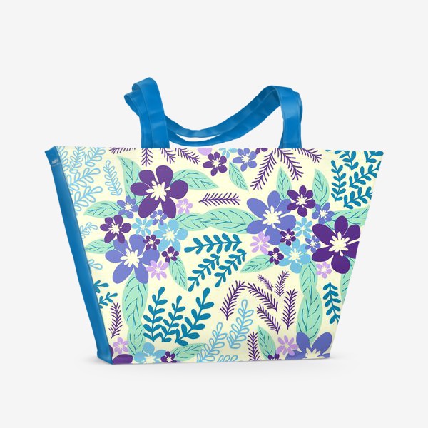 Пляжная сумка &laquo;Фиолетовые, лавандовые, голубые букеты паттерн&raquo;