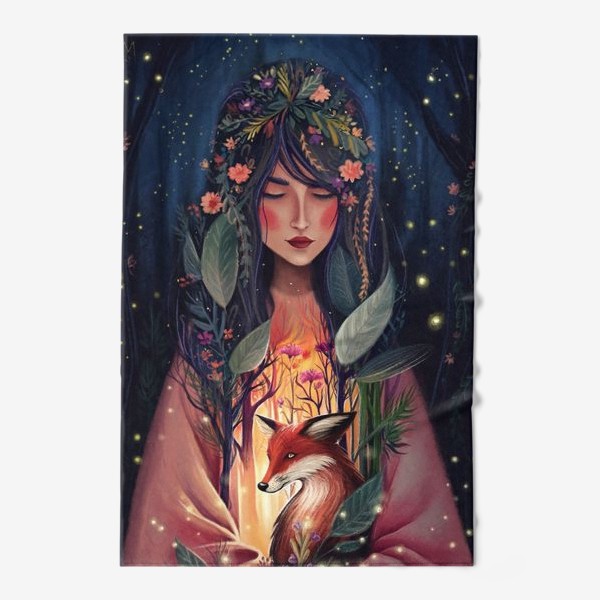 Полотенце «Душа леса, красивая девушка с лисой»