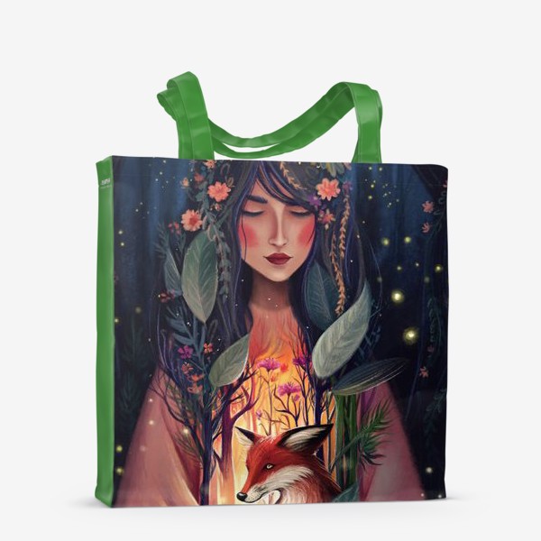 Сумка-шоппер «Душа леса, красивая девушка с лисой»