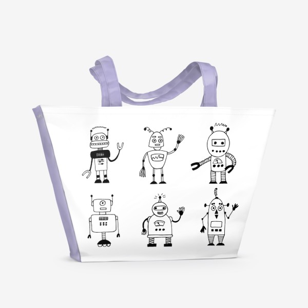 Пляжная сумка «роботы ретро черно-белые»