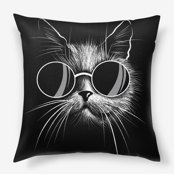 Подушка «Кот в очках. Стильный монохромный принт»