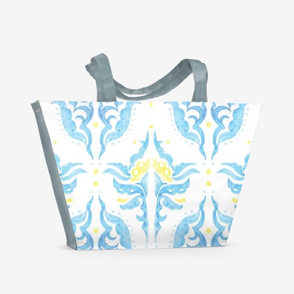 Пляжная сумка «Желто-голубой акварельный орнамент»