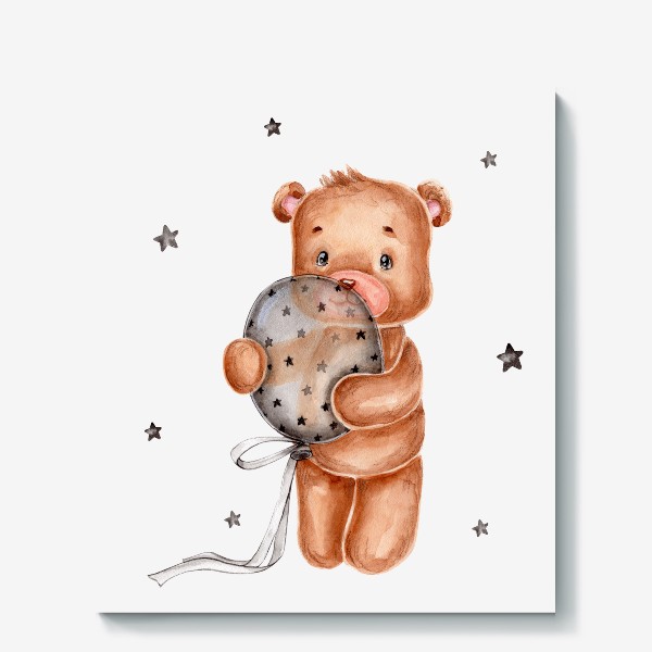 Холст «Милый медвежонок держит в лапах воздушный шарик»