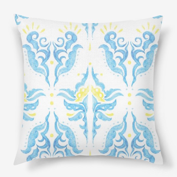 Подушка «Желто-голубой акварельный орнамент»