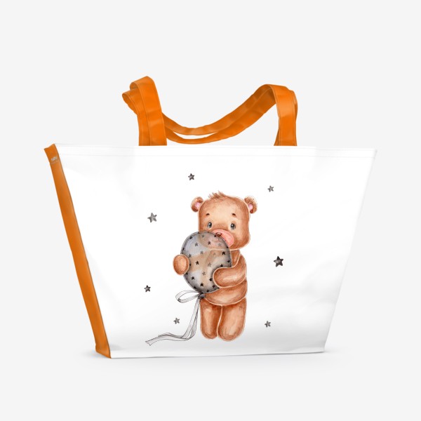 Пляжная сумка «Милый медвежонок держит в лапах воздушный шарик»