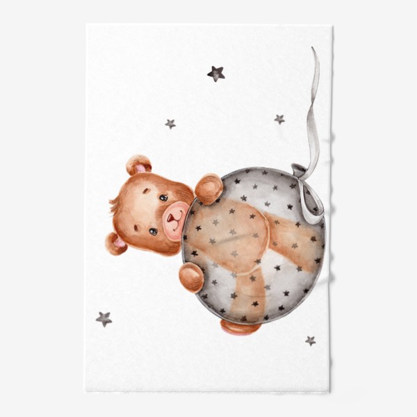 Полотенце &laquo;Мишка с серым воздушным шариком и звездами&raquo;