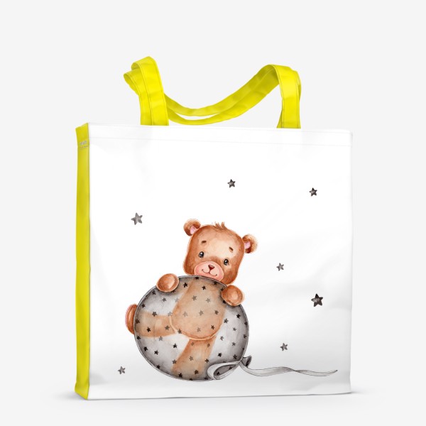 Сумка-шоппер «Мишка с серым воздушным шариком и звездами»