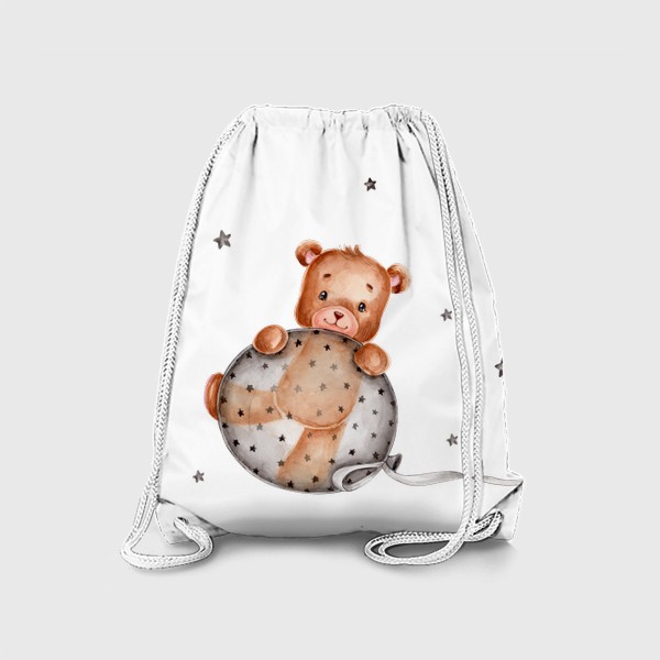 Рюкзак «Мишка с серым воздушным шариком и звездами»